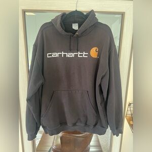Carhartt Mens XL Hoodie Original Fit Sweatshirt Dark Gray Logo Spell Out Cotton